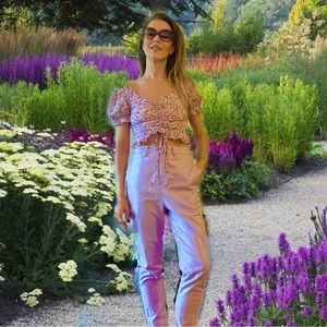 Shein crop top rushed in front lavender floral size small